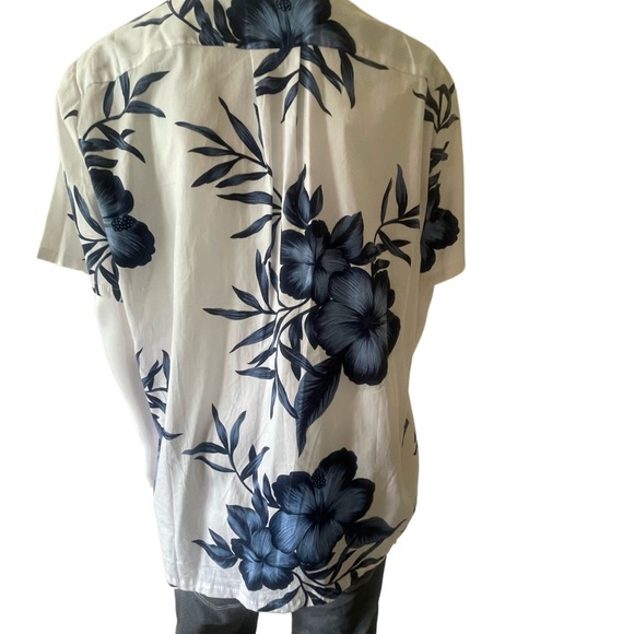 Palmwave Men's Hawaiian Shirt Aloha Shirt in White Navy XL Like New 100% cotton - Picture 2 of 2